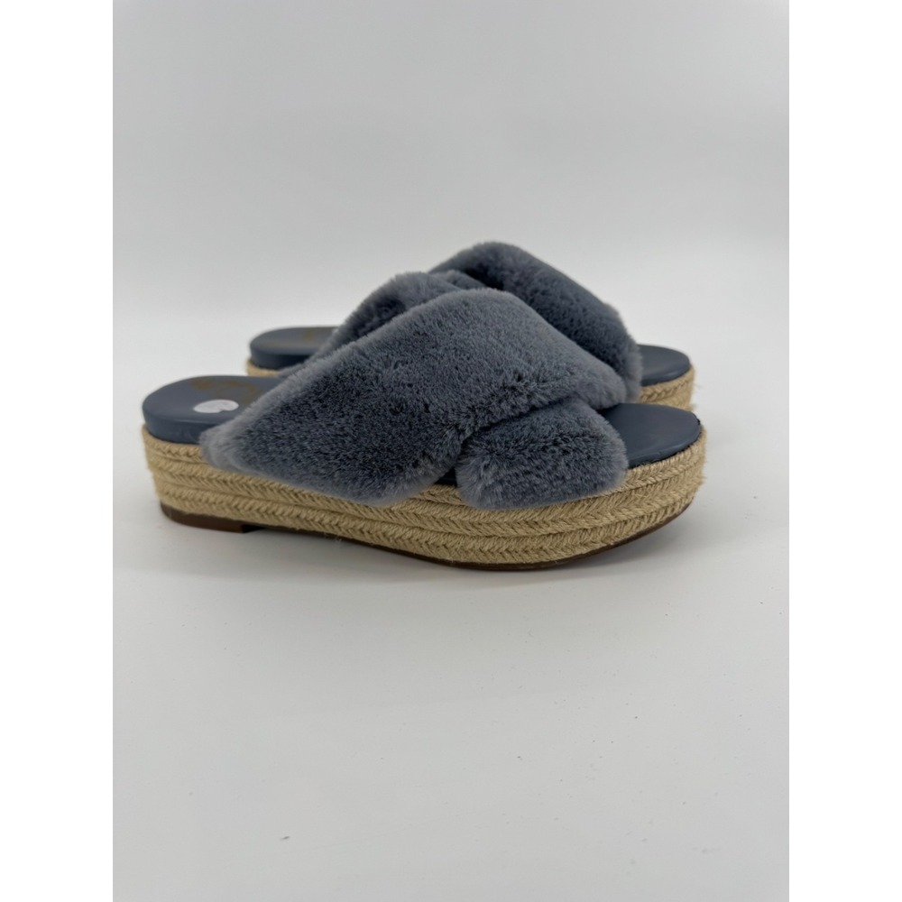 SAM EDELMAN Women's Zia Faux Fur Platform Espadrille Sandals Size 8.5 Gray Blue